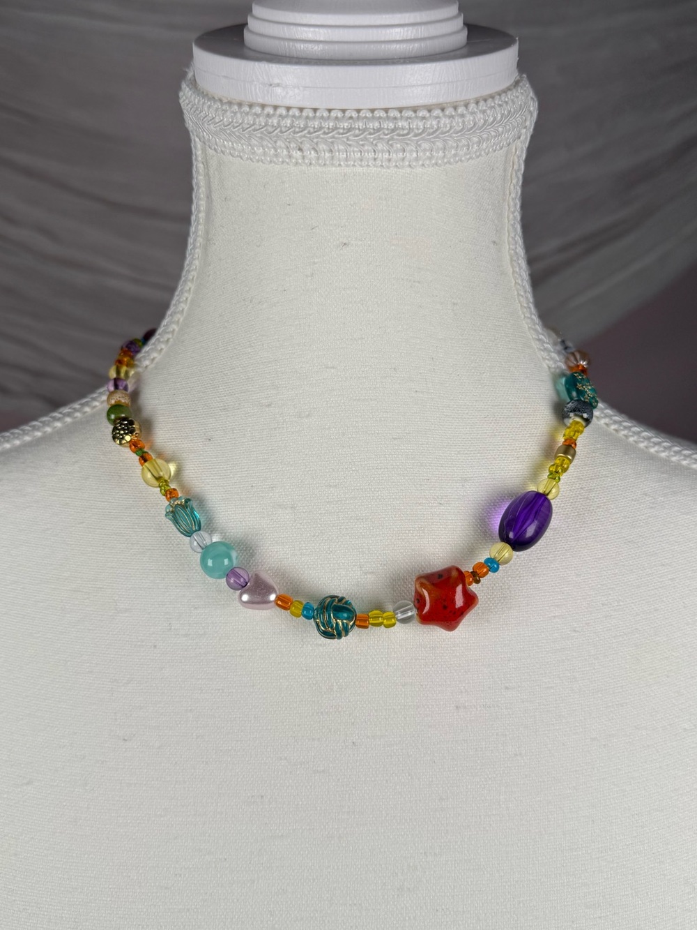 Colorful Glass Beaded Choker Necklace Y2K Handmade Statement Jewelry
